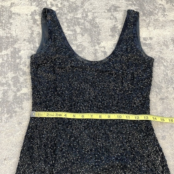 Vintage Cache Beaded Sheath Mini Dress Black LBD Cocktail Formal Silk Sz 8 - Picture 9 of 11